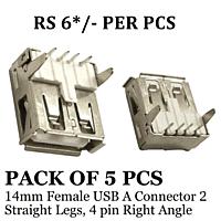 14mm Female USB A Connector 2 Straight Legs, 4 pin Right Angle (Iron body) ( Pack Of 5 )