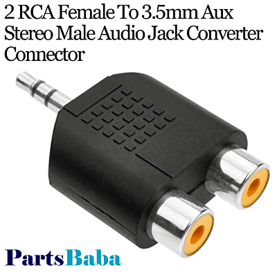2 RCA Female To 3.5mm Aux Stereo Male Audio Jack Converter Connector