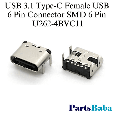 USB 3.1 Type-C Female USB 6Pin Connector SMD 6Pin U262-4BVC11
