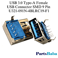 USB 3.0 Type-A Female USB Connector SMD 9Pin U321-091N-4BLRC19-F1