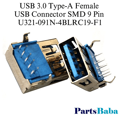 USB 3.0 Type-A Female USB Connector SMD 9Pin U321-091N-4BLRC19-F1