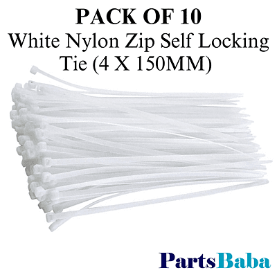White Nylon Zip Self Locking Tie (4 X 150MM) (Pack of 10 Pcs)