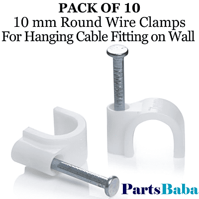 10 mm Round Wire Clamps for Hanging Cables Fitting on Wall (Pack of 10 Pcs)
