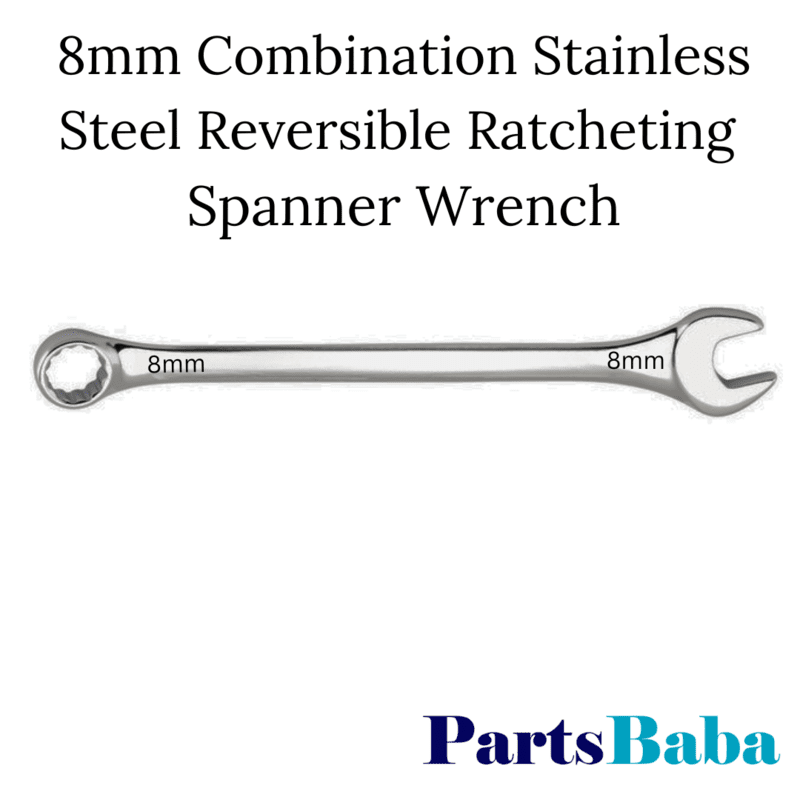 8mm Combination Stainless Steel Reversible Ratcheting Spanner Wrench with Bi-Hex 12 point Grip